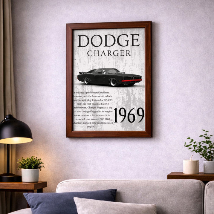 1969 Dodge Charger Classic Muscle Car Poster Frame – Vintage American Car Wall Art for Garage, Man Cave & Living Room
