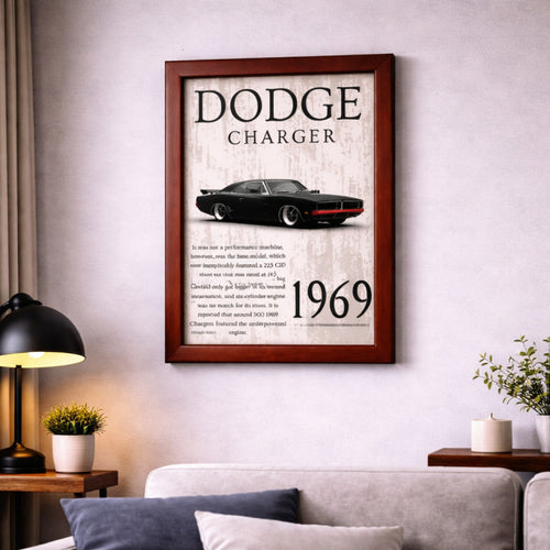 1969 Dodge Charger Classic Muscle Car Poster Frame – Vintage American Car Wall Art for Garage, Man Cave & Living Room