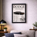 1969 Dodge Charger Classic Muscle Car Poster Frame – Vintage American Car Wall Art for Garage, Man Cave & Living Room