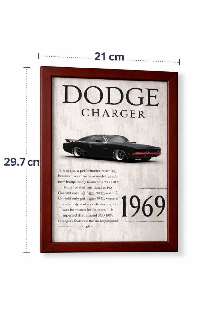 1969 Dodge Charger Classic Muscle Car Poster Frame – Vintage American Car Wall Art for Garage, Man Cave & Living Room