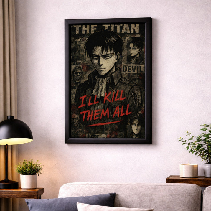 Attack on Titan Eren Yeager “I’ll Kill Them All” Wall Poster | A4 Anime Art Print with Frame | Levi & Titan Anime Decor