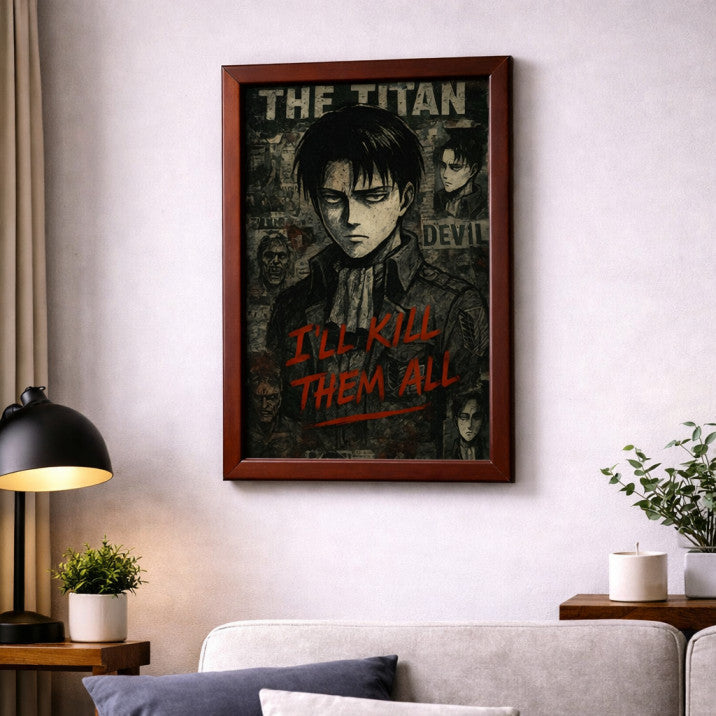 Attack on Titan Eren Yeager “I’ll Kill Them All” Wall Poster | A4 Anime Art Print with Frame | Levi & Titan Anime Decor