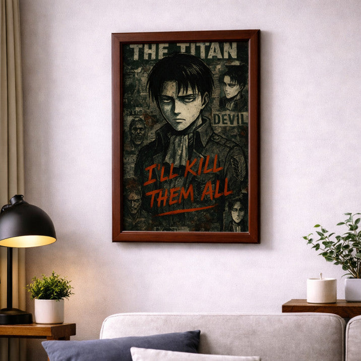 Attack on Titan Eren Yeager “I’ll Kill Them All” Wall Poster | A4 Anime Art Print with Frame | Levi & Titan Anime Decor
