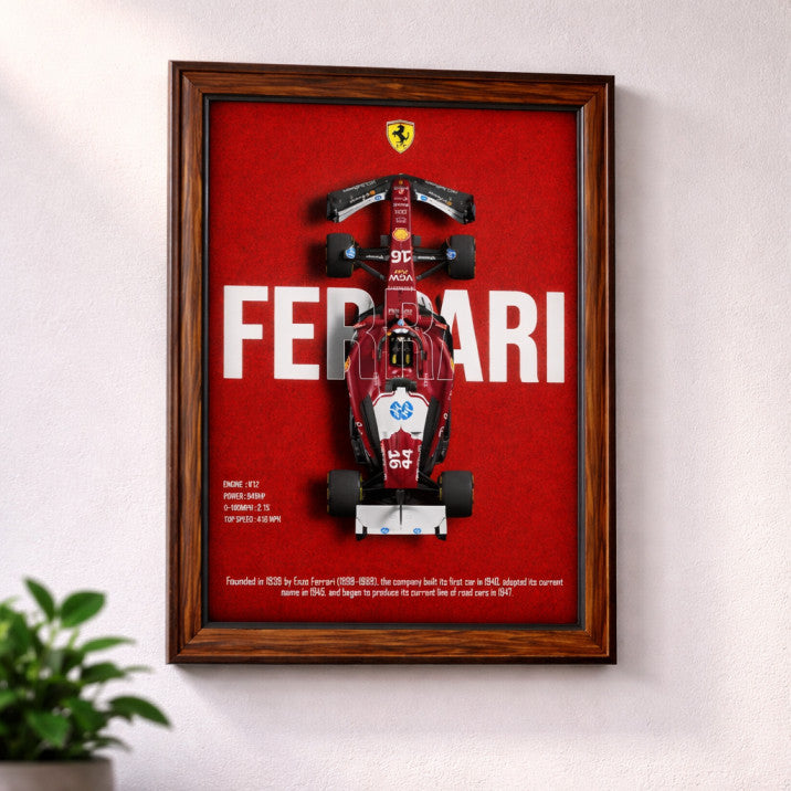 Ferrari Formula 1 F1 Car Poster Frame – A4 Size (21 × 29.7 cm) | Premium Wall Decor for Racing Fans