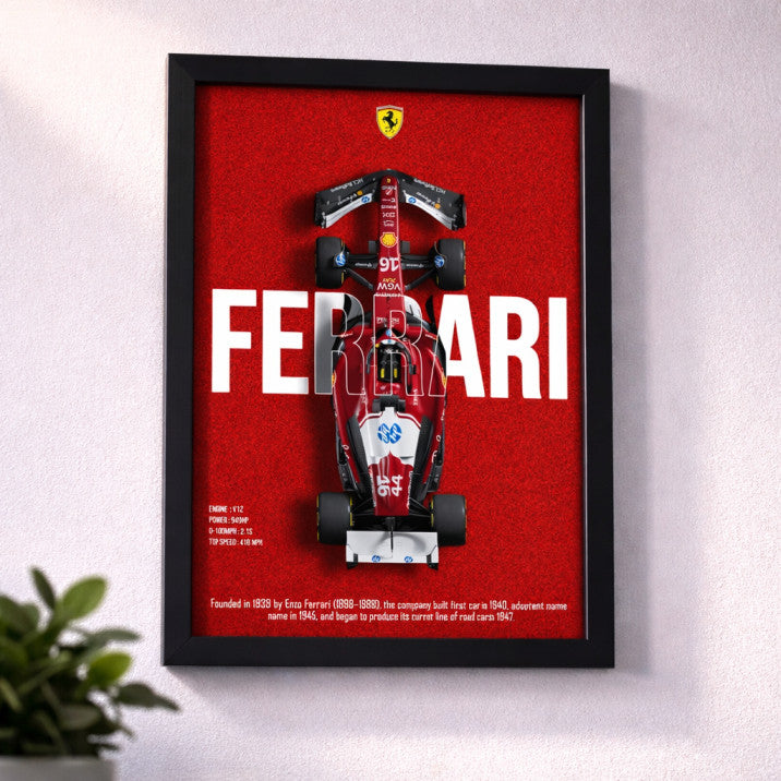 Ferrari Formula 1 F1 Car Poster Frame – A4 Size (21 × 29.7 cm) | Premium Wall Decor for Racing Fans