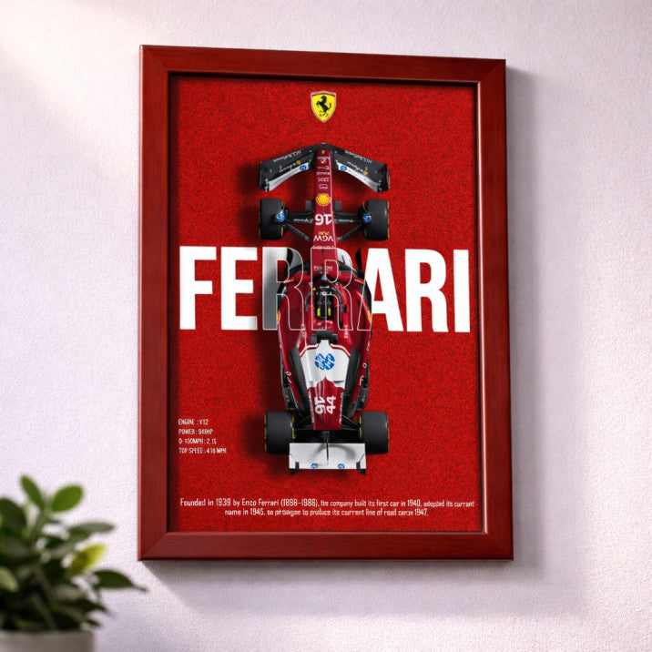Ferrari Formula 1 F1 Car Poster Frame – A4 Size (21 × 29.7 cm) | Premium Wall Decor for Racing Fans