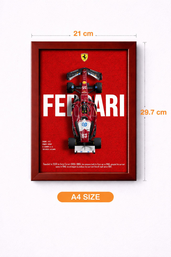 Ferrari Formula 1 F1 Car Poster Frame – A4 Size (21 × 29.7 cm) | Premium Wall Decor for Racing Fans