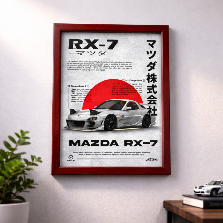 Mazda RX-7 Wall Poster Frame – A4 Size (21 × 29.7 cm) | JDM Classic Car Art Print | Premium Framed Automotive Wall Decor