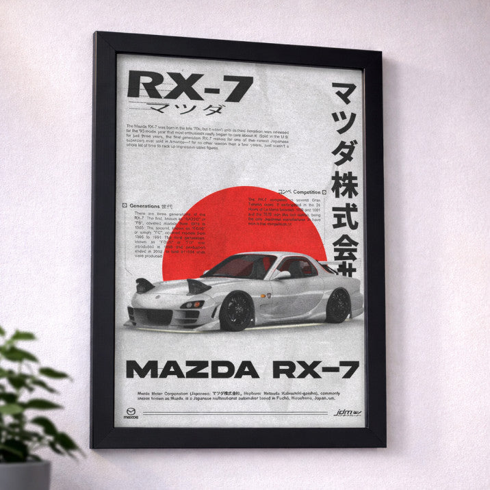 Mazda RX-7 Wall Poster Frame – A4 Size (21 × 29.7 cm) | JDM Classic Car Art Print | Premium Framed Automotive Wall Decor