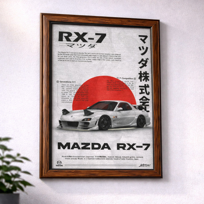 Mazda RX-7 Wall Poster Frame – A4 Size (21 × 29.7 cm) | JDM Classic Car Art Print | Premium Framed Automotive Wall Decor