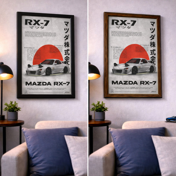 Mazda RX-7 Wall Poster Frame – A4 Size (21 × 29.7 cm) | JDM Classic Car Art Print | Premium Framed Automotive Wall Decor
