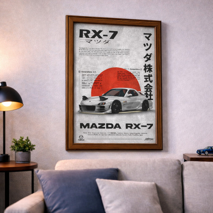 Mazda RX-7 Wall Poster Frame – A4 Size (21 × 29.7 cm) | JDM Classic Car Art Print | Premium Framed Automotive Wall Decor
