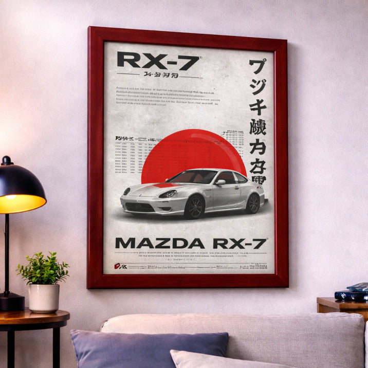 Mazda RX-7 Wall Poster Frame – A4 Size (21 × 29.7 cm) | JDM Classic Car Art Print | Premium Framed Automotive Wall Decor