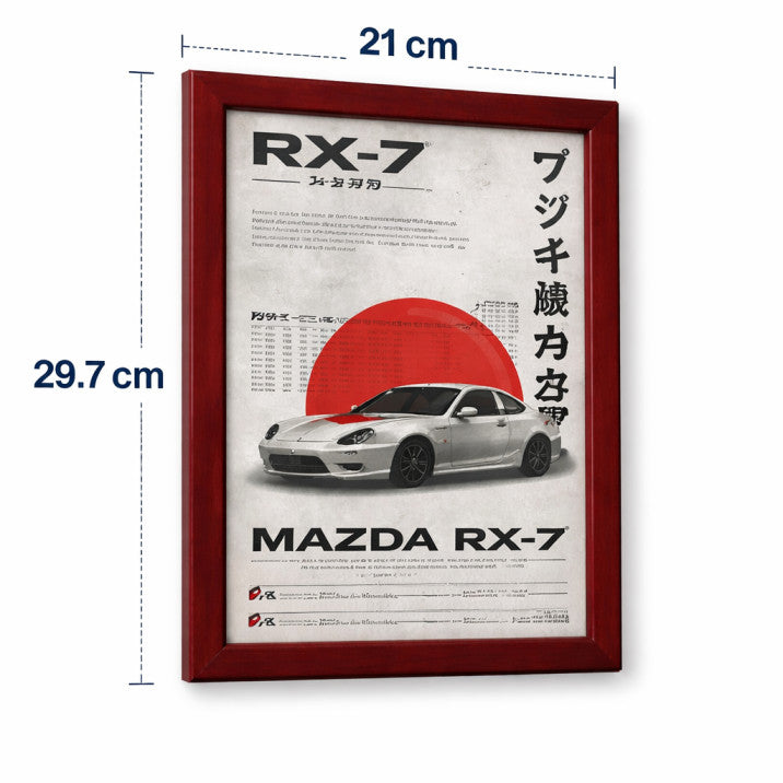 Mazda RX-7 Wall Poster Frame – A4 Size (21 × 29.7 cm) | JDM Classic Car Art Print | Premium Framed Automotive Wall Decor