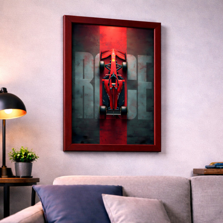 F1 Race Car Wall Poster Frame – A4 Size (21 × 29.7 cm) | Formula 1 Racing Art Print for Living Room, Bedroom & Office