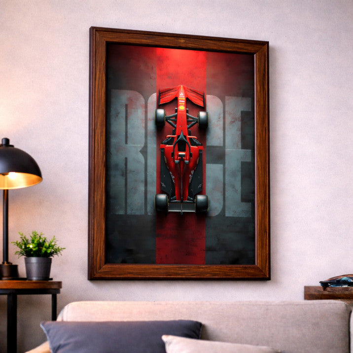 F1 Race Car Wall Poster Frame – A4 Size (21 × 29.7 cm) | Formula 1 Racing Art Print for Living Room, Bedroom & Office