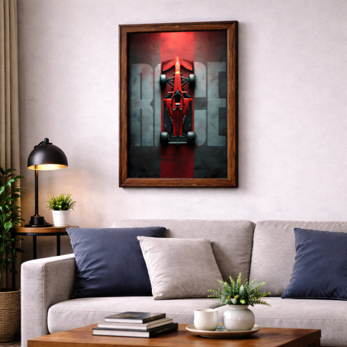 F1 Race Car Wall Poster Frame – A4 Size (21 × 29.7 cm) | Formula 1 Racing Art Print for Living Room, Bedroom & Office