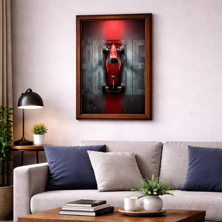 F1 Race Car Wall Poster Frame – A4 Size (21 × 29.7 cm) | Formula 1 Racing Art Print for Living Room, Bedroom & Office