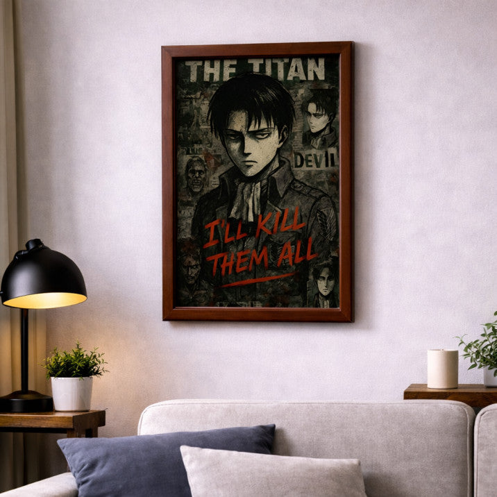 Attack on Titan Eren Yeager “I’ll Kill Them All” Wall Poster | A4 Anime Art Print with Frame | Levi & Titan Anime Decor