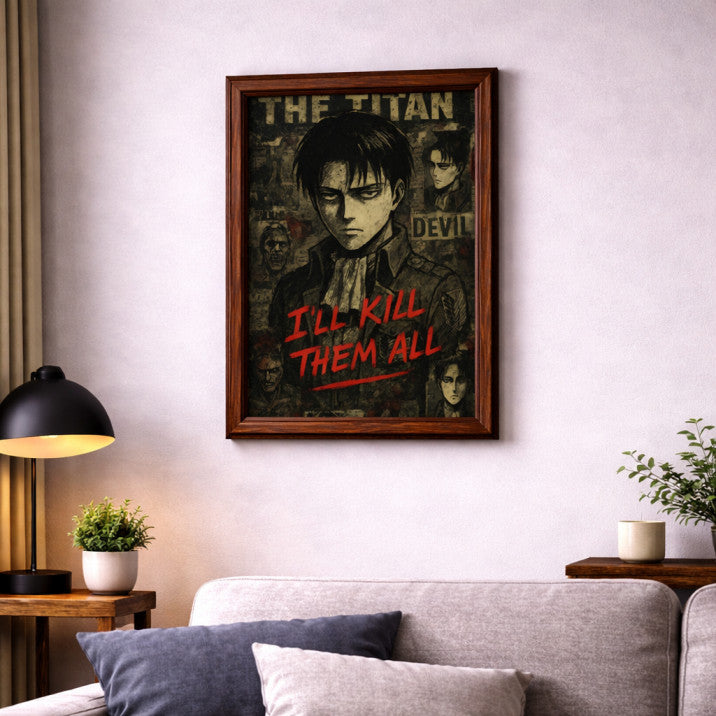 Attack on Titan Eren Yeager “I’ll Kill Them All” Wall Poster | A4 Anime Art Print with Frame | Levi & Titan Anime Decor