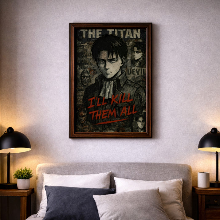 Attack on Titan Eren Yeager “I’ll Kill Them All” Wall Poster | A4 Anime Art Print with Frame | Levi & Titan Anime Decor