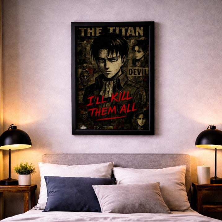 Attack on Titan Eren Yeager “I’ll Kill Them All” Wall Poster | A4 Anime Art Print with Frame | Levi & Titan Anime Decor