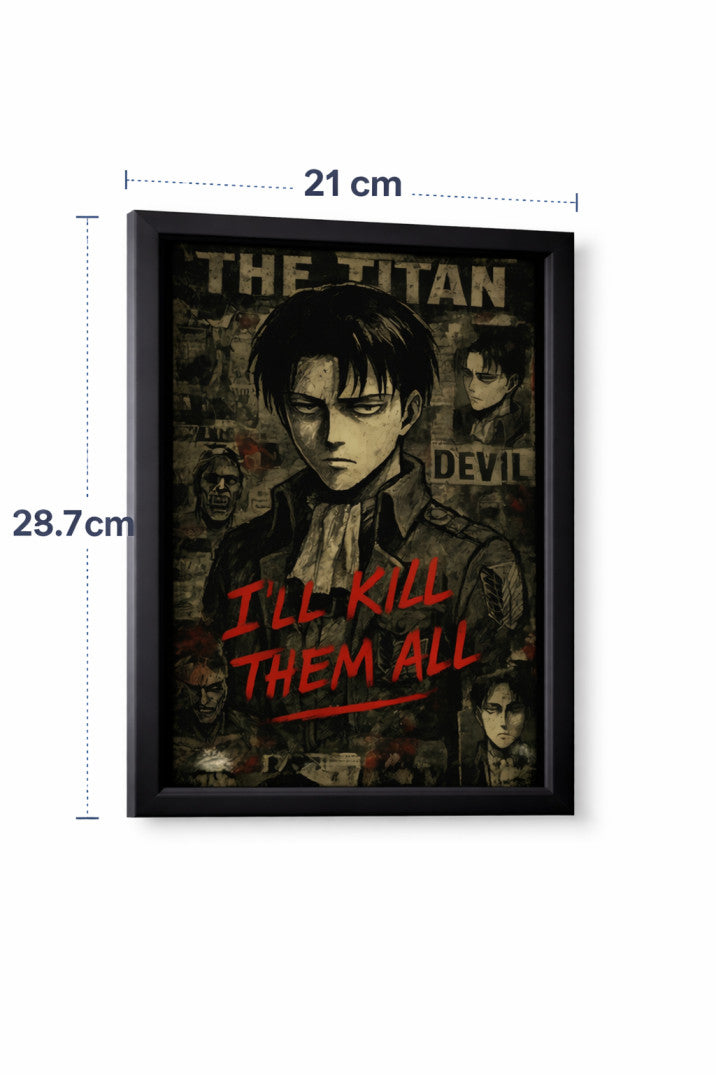 Attack on Titan Eren Yeager “I’ll Kill Them All” Wall Poster | A4 Anime Art Print with Frame | Levi & Titan Anime Decor