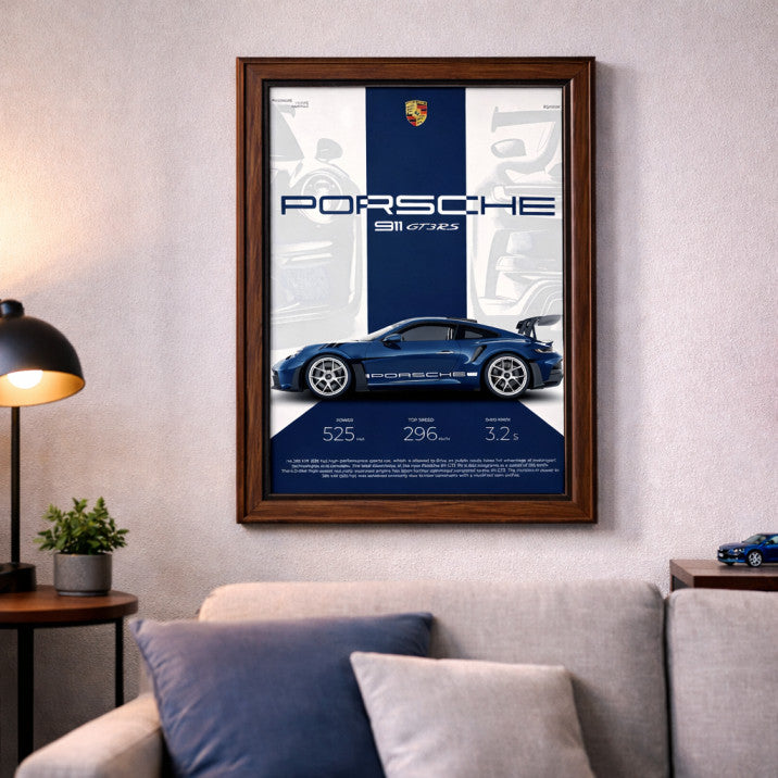Porsche 911 GT3 RS A4 Framed Wall Poster | Premium Sports Car Art Print with Black/Wooden Frame