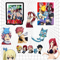Collection of anime characters from Fairy Tail on a grid background