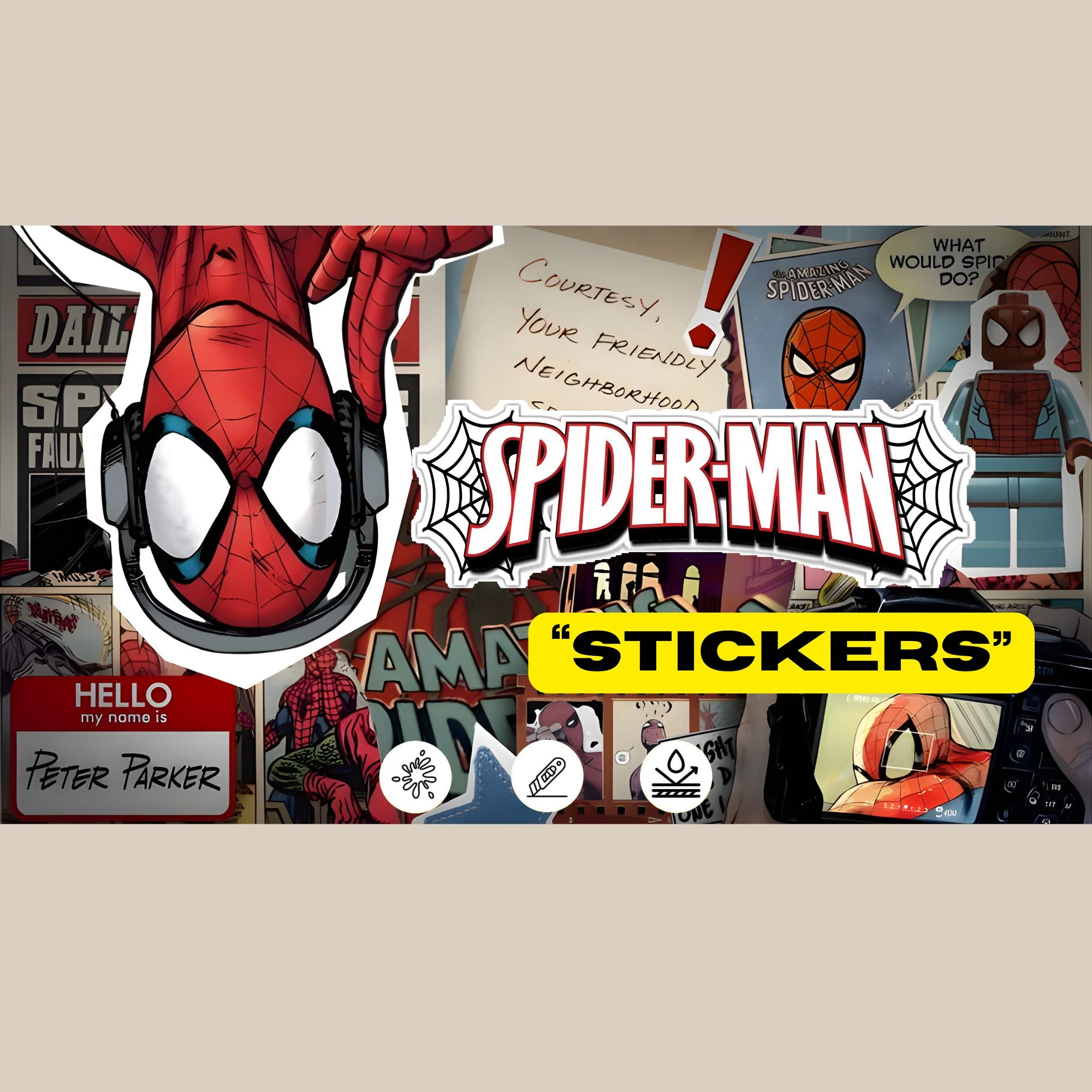 Spider-Man stickers with comic book background