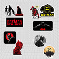 Collection of Batman-themed stickers on a grid background