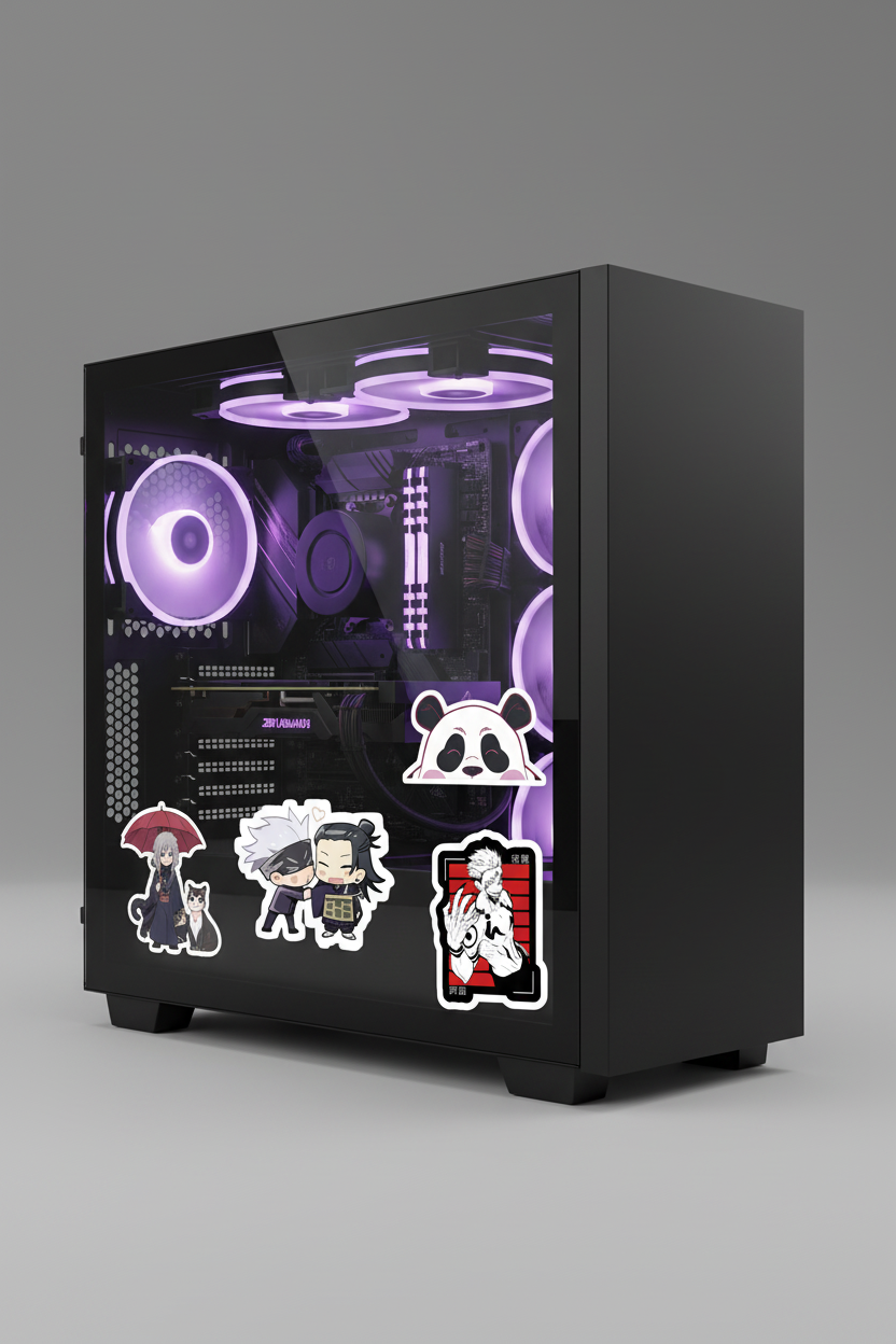 Gaming PC sticker mockup with spaced layout