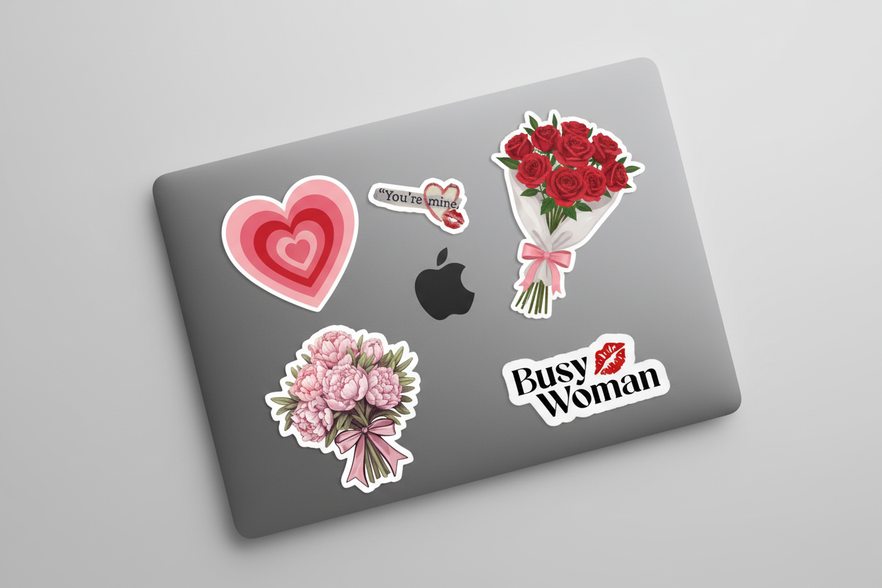 MacBook laptop with stickers mockup