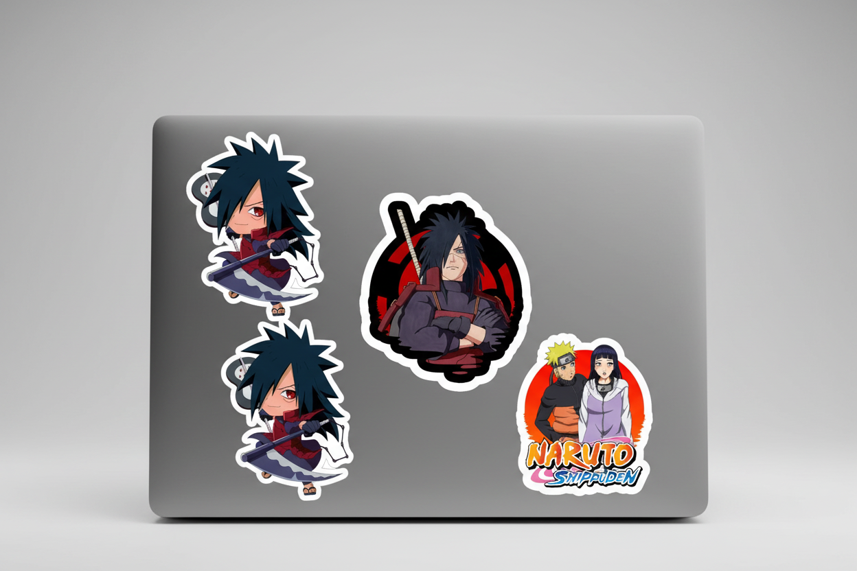 Premium laptop mockup with vinyl stickers