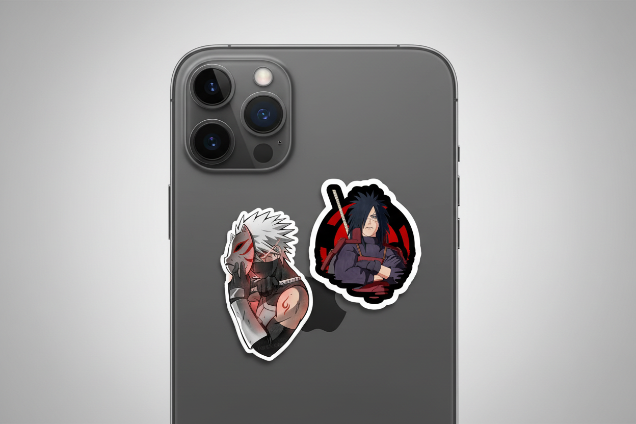 Premium iPhone mockup with vinyl stickers